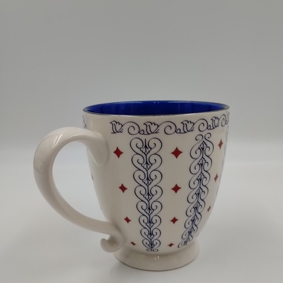 2003 Starbucks Barista Coffee Cup Mug White Blue Scroll Red Diamonds 18oz - Picture 3 of 11